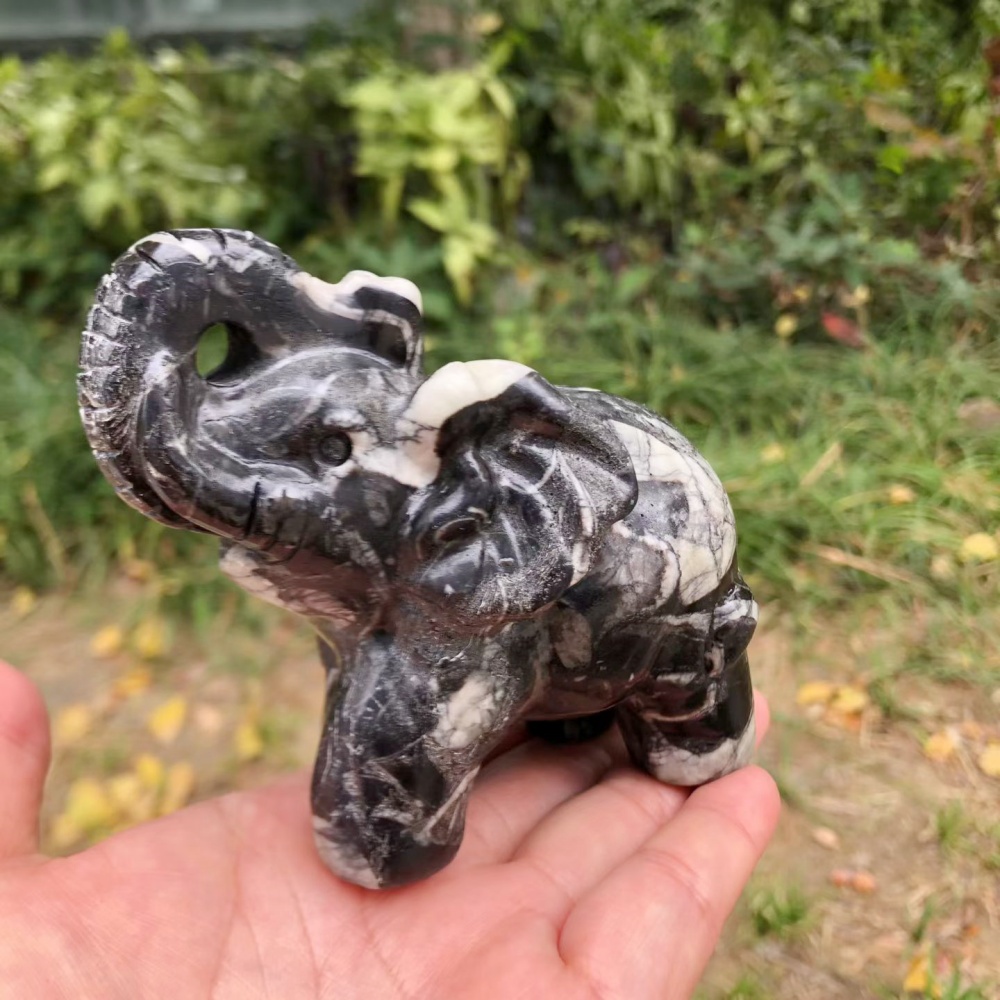 Art Craft Elephant - 10cm Natural ShellStone Elephant Carving Figurine