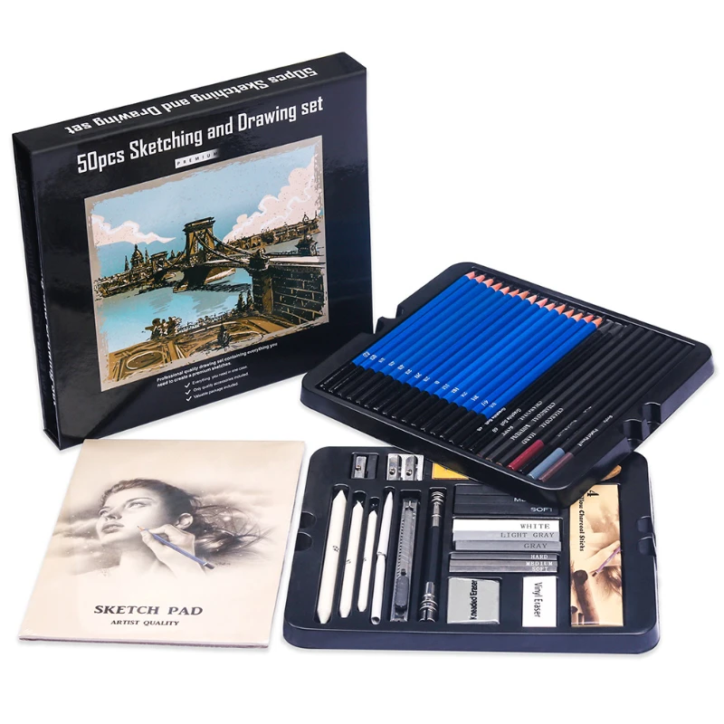50 Pcs Sketching Pencil Set Wo - Sketching Charcoal Set 评论和价格