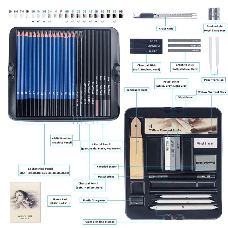 50 Pcs Sketching Pencil Set Wo - Sketching Charcoal Set 评论和价格