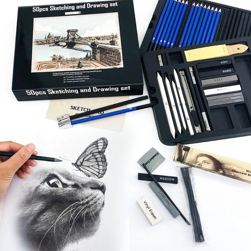 50 Pcs Sketching Pencil Set Wo - Sketching Charcoal Set 评论和价格