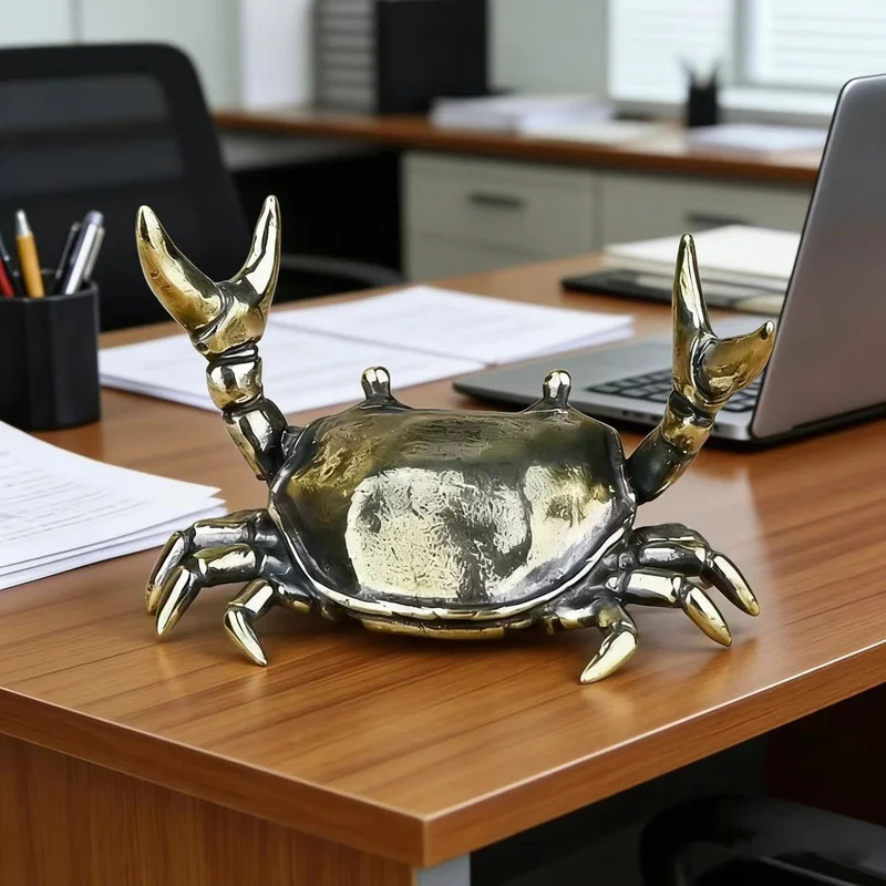 Brass Crab Sculpture Weightlif - Art Craft New Year 评论和价格