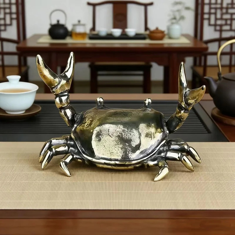Brass Crab Sculpture Weightlif - Art Craft New Year 评论和价格