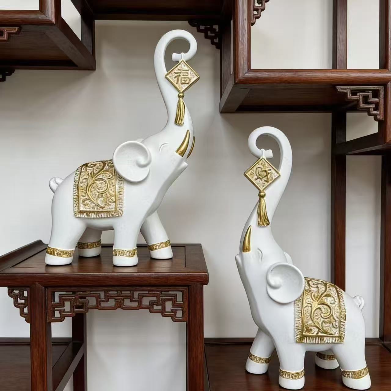 One Pair Chinese Style Lucky W - Art Craft Elephant 评论和价格