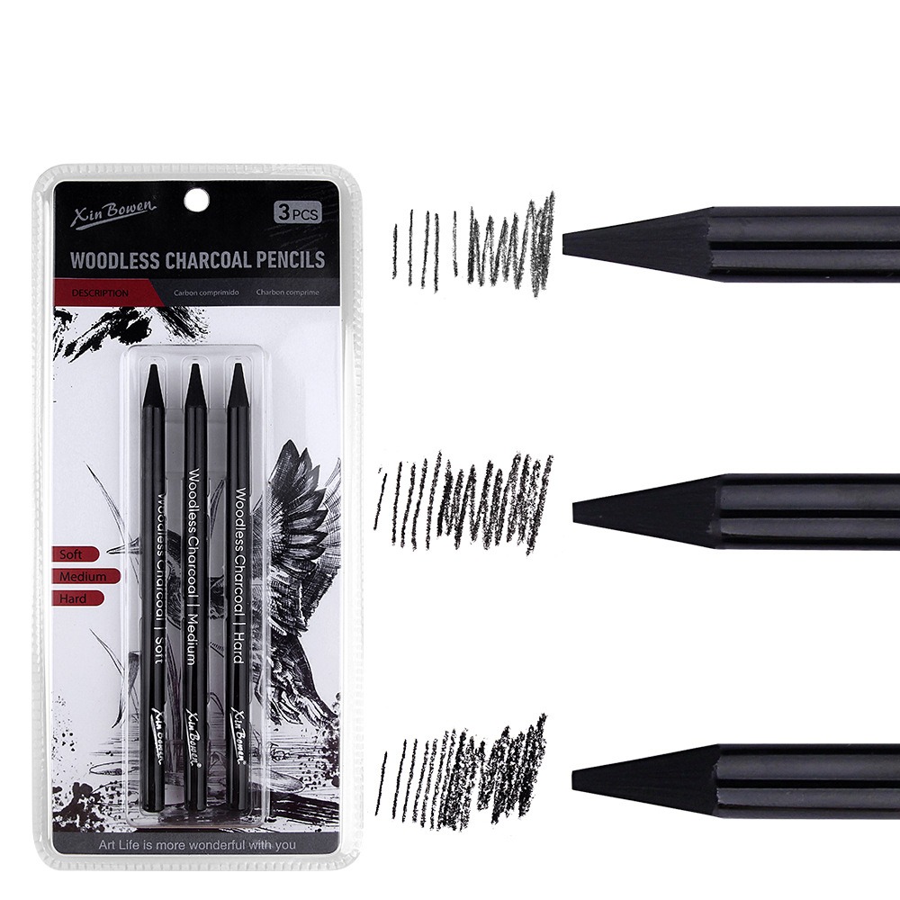 3Pcs Soft/Medium/Hard Charcoal - Sketching Charcoal Set 评论和价格
